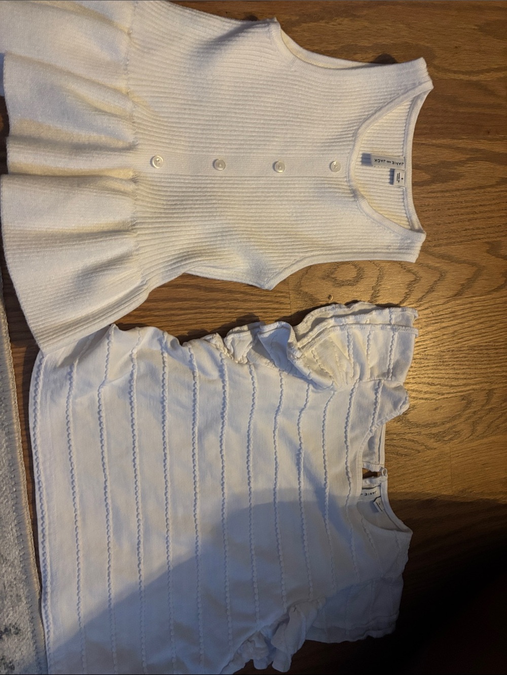 Janie and Jack Cream Knit Peplum Tank & White Ruffle-Trim Tee Set